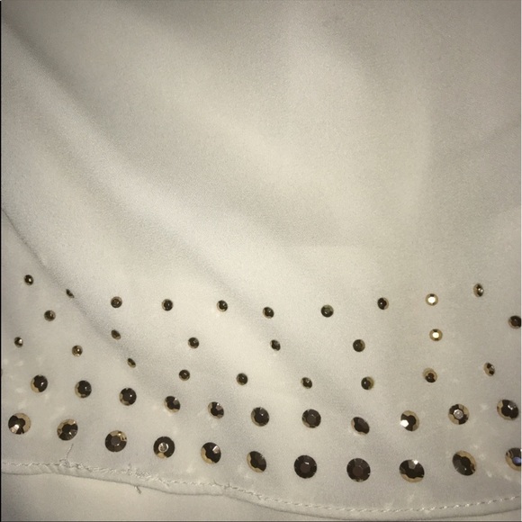 Express Beige with gold stud One shoulder Dress. - Picture 4 of 5